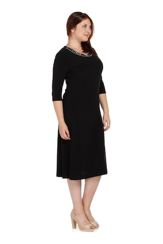Nidya Moda Büyük Beden Ray Yaka Elbise-4079S Siyah