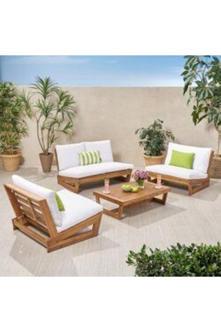 Conforlove Bahçe Balkon Masif Kestane Ahşap Koltuk Takımı 2+1+1+Orta Sehpa