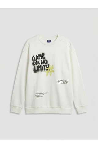 LC Waikiki Lcw Kids Ekru Baskılı Erkek Çocuk Sweatshirt