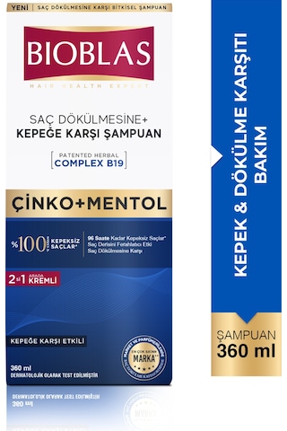 Bioblas Saç Dökülmesi + Kepek Karşıtı Şampuan – Çinko, Mentol, Kremli 360 ML