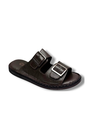 Cakgo 602-26 Hakiki Deri Ultra Soft Çift Tokalı Anatomik Erkek Terlik 40-47 Kahverengi