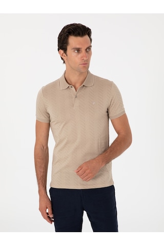 Vizon Slim Fit Desenli Polo Yaka T-shirt Kahverengi