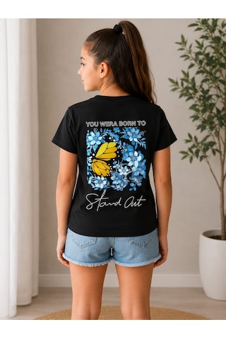Essu Kız Çocuk Pamuk Penye Tshirt Siyah
