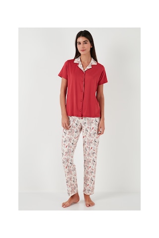 Lela Regular Fit Gömlek Yaka Kısa Kollu Bayan Pijama Takımı 65730101 Kırmızı
