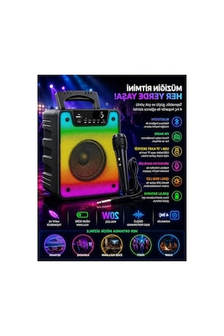 Bluetooth Parti Hoparlörü - Rgb Işıklı Ve Mikrofonlu