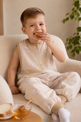 Babyhola Yazlık Müslin Çocuk Uyku Tulumu 1-8 Yaş Unisex Kısa Kollu %100 Pamuk 2703 Kahverengi