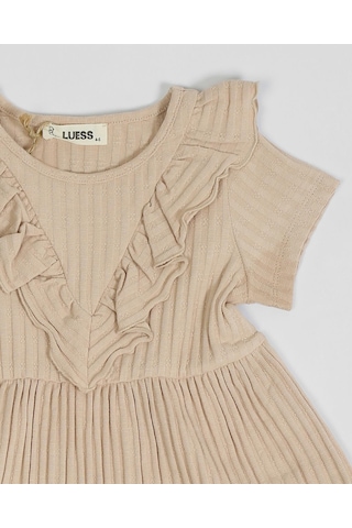 Luess Kız Çocuk Fırfır Detaylı Fitilli Elbise-Bej