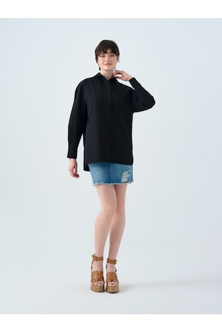 Oversize Fit Kadın Gömlek U.kol Siyah
