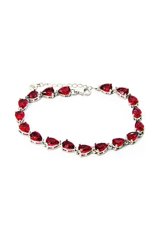 Lilahgümüştr Gümüş Su Yolu Kırmızı Damla Taşlı Kadın Bileklik