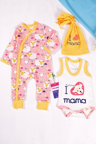 Kuzu Figürlü Şapkalı 3'lü Bebek Takımı Sarı