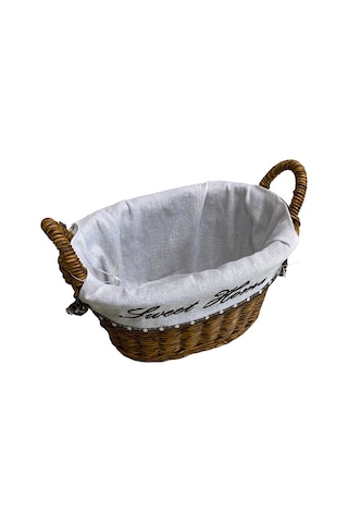 Kulplu Oval Kumaşlı Sepet Küçük Boy 21 X 15 X 17 Cm Kahverengi
