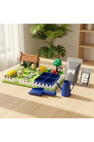 Kutpia Mini Bahçe Çocuk Oyun Ve Eğitim Seti 25x19cm - Sevimli Koyunlar Mavi