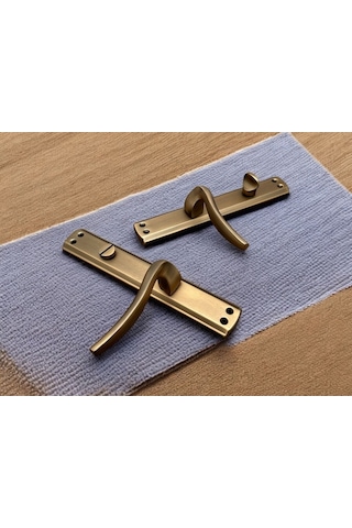 Trim Mat Antik Sarı Aynalı Wc Banyo Kapı Kolu Wcye Giriş Yaparken Sol Elle Açılır 1 Takım