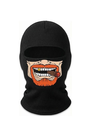 Unisex Sakallı Puro Baskılı Balaklava 1 Adet Tek Beden Viskoz Kask İçi Outdoor Maske