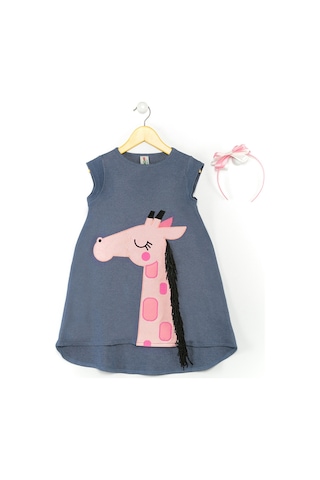 Denokids Pembe Zürafa Kız Çocuk Elbise+saç Bandı Çok Renkli