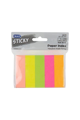 Mas 3661 12x45 Mm 5 Renk 25 Yaprak Yapışkanlı Plastik Ayraç