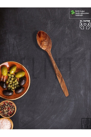 Zeytin Ağacı El Yapımı Tahta Ahşap Kaşık Mutfak Yemek Kaşığı 22cm
