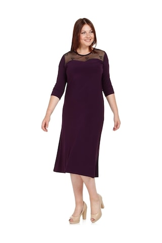 Nidya Moda Büyük Beden Ayna Tül Komb.Elbise-4078Am Mürdüm