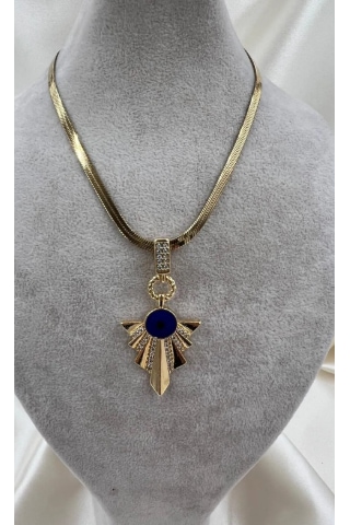 Bb Çelik Vip Göz Boncuğu Detaylı Kolye Altın - Mavi