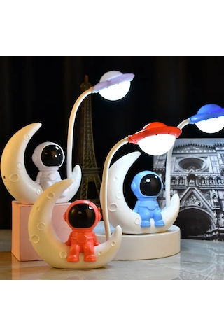 Yaratıcı Ay Astronot Gece Lambası Led Masa Okuma Lambası Şarj Edilebilir Küçük Red Kırmızı
