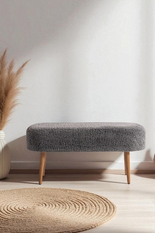 Retro Ahşap Ayaklı Geniş Oturum Alanlı Oval Puf Krem Çok Renkli