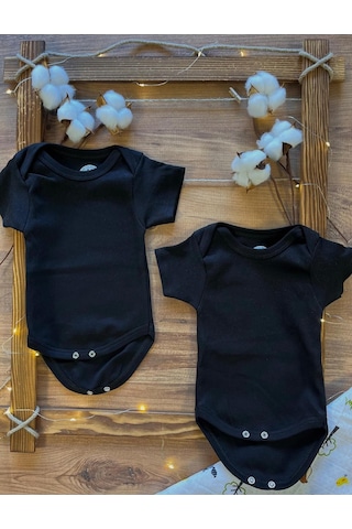 Betül Bebek Kısa Kollu 2'li Organik Pamuk Çıtçıtlı Bebek Body&zıbın 2adet Siyah