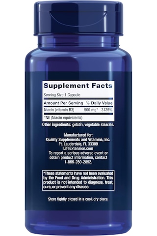 Life Extension Vitamin B3 Niacin 500 Mg 100 Capsules Aromasız