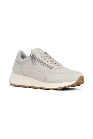 Kadın Bej Bağcıklı Fermuarlı Deri Sneaker