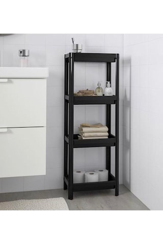 4 Katlı Banyo Rafı Mutfak Rafı Balkon Rafı Siyah