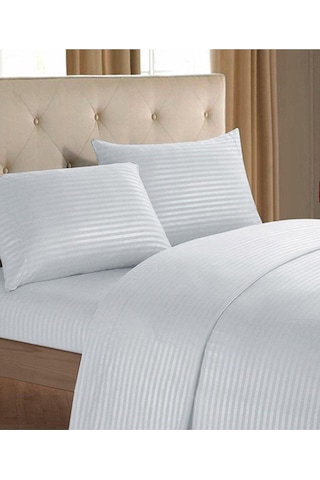 Evlen Home Line Pamuklu Nevresim Takımı 4 Parça Çizgili Saten Nevresim Seti Otel Nevresim Gri