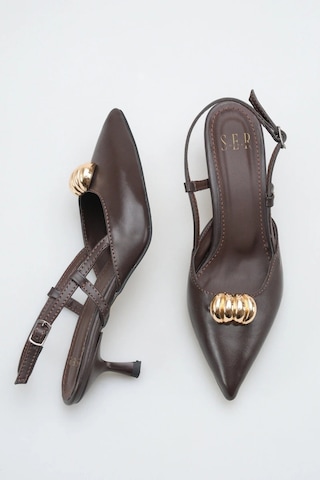 Sermoda Topuklu Kadın Ayakkabı - 5 Cm İnce Topuklu Sivri Burun Kadın Stiletto Ayakkabı Kahve
