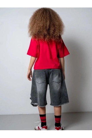 Zekids Kız Çocuk 14 Lıfe Yazılı Pamuklu Tshirt-15795 Kırmızı