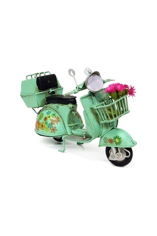 Vintage Dekoratif Sepetli Metal Scooter - Yeşil