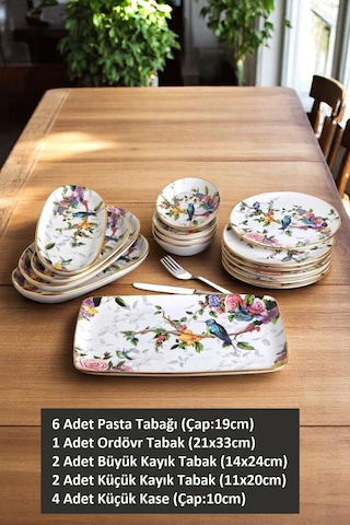 6 Kişilik 15 Parça Seramik Pasta Sunum Tabağı Takımı Beyaz