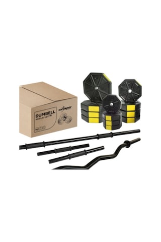 Tanspor 90 KG Halter Full Kısa + Uzun Düz + Z Bar Set-SARI