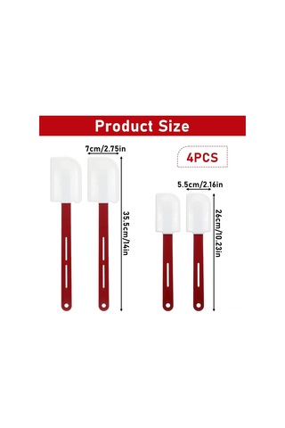 Ximistore9 4'lü Fırın Ve Mutfak Silikon Spatula Seti: Isı Dayanıklı Uzun/kısa Saplı Karıştırma Ve Kazıma Aletleri 2 Küçük, 2 Orta Kırmızı - Beyaz