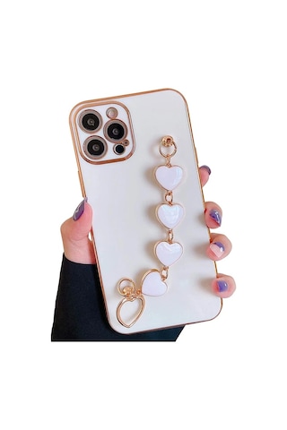 Ally Apple iPhone Uyumlu 13 Pro Max 6.7inç Kılıf Kalp Bileklik Tutuculu Lüx Silikon Askılı Kılıf- 5775 Mor