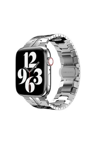 Ekılıf - Apple Uyumlu Watch 7 45mm - Kordon Metal Kordon Krd-63 - Gümüş