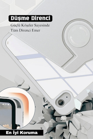 Apple Uyumlu iPad Air 11 İnç 2024 M2 Çipli 6.nesil 360 Dönebilen Standlı Pino Tablet Kılıfı
