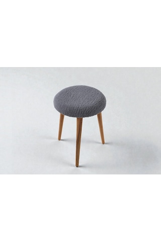 Modern Ahşap Ayaklı Teddy Kumaş Tabure Makyaj Masası & Ayak Dinlendirme Elegant Gri Gri