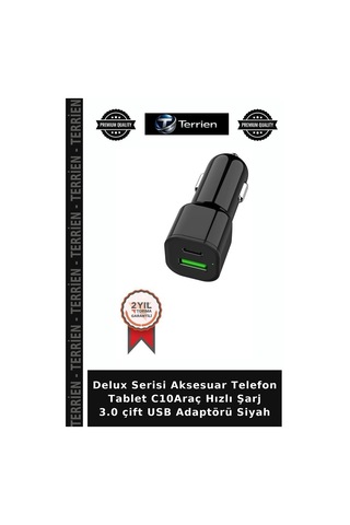 Delux Serisi Aksesuar Telefon Tablet C10araç Hızlı Şarj 3.0 Çift Usb Adaptörü Siyah