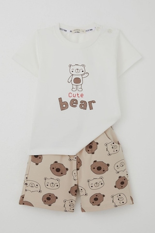 Breeze Erkek Bebek Şortlu Takım Havalı Ayıcık Baskılı 9 Ay-3 Yaş, Ekru Ekru