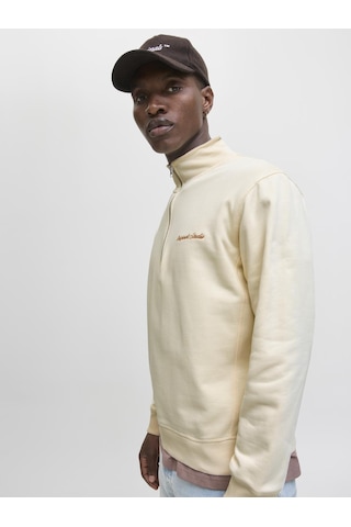 Jack & Jones Erkek Yarim Fermuarli Dik Yaka Sweatshirt - Norrebro - 12282899 Antique White