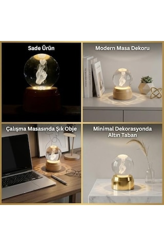3d Kristal Küre Gece Lambası, Parmak Kalp Tasarımlı, Led Aydınlatmalı, Ahşap Tabanlı, Romantik Hediye Diğer
