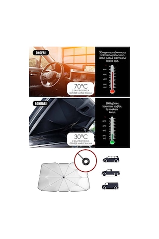 Oto Araba Güneşlik Şemsiye Tip Ön Cam Güneş Önleyici Katlanabilir 140cm X 75cm