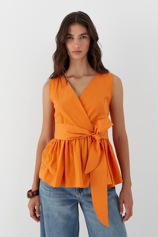 Kuşak Bağlamalı Kolsuz Bluz Turuncu Turuncu