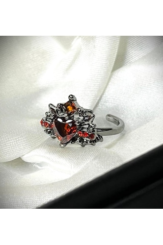 Dükkan Design Kırmızı Kalpli Ayarlanabilir Pinterest Yüzük Antrasit