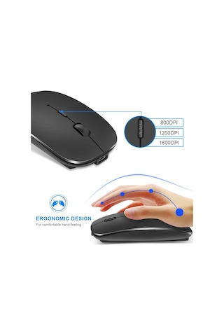Duhaline Bluetooth/2.4 GHz Şarjlı Kablosuz Sessiz Mouse