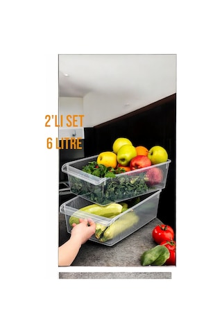 2'li 6 Litre Dolap İçi Ve Buzdolabı İçi Düzenleyici Banyo Mutfak Organizeri 20x32x7 Cm Şeffaf Beyaz