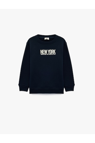 Koton Uzun Kollu Baskılı Bisiklet Yaka Pamuklu Şardonlu Sweatshirt Lacivert 6wkb10597tk